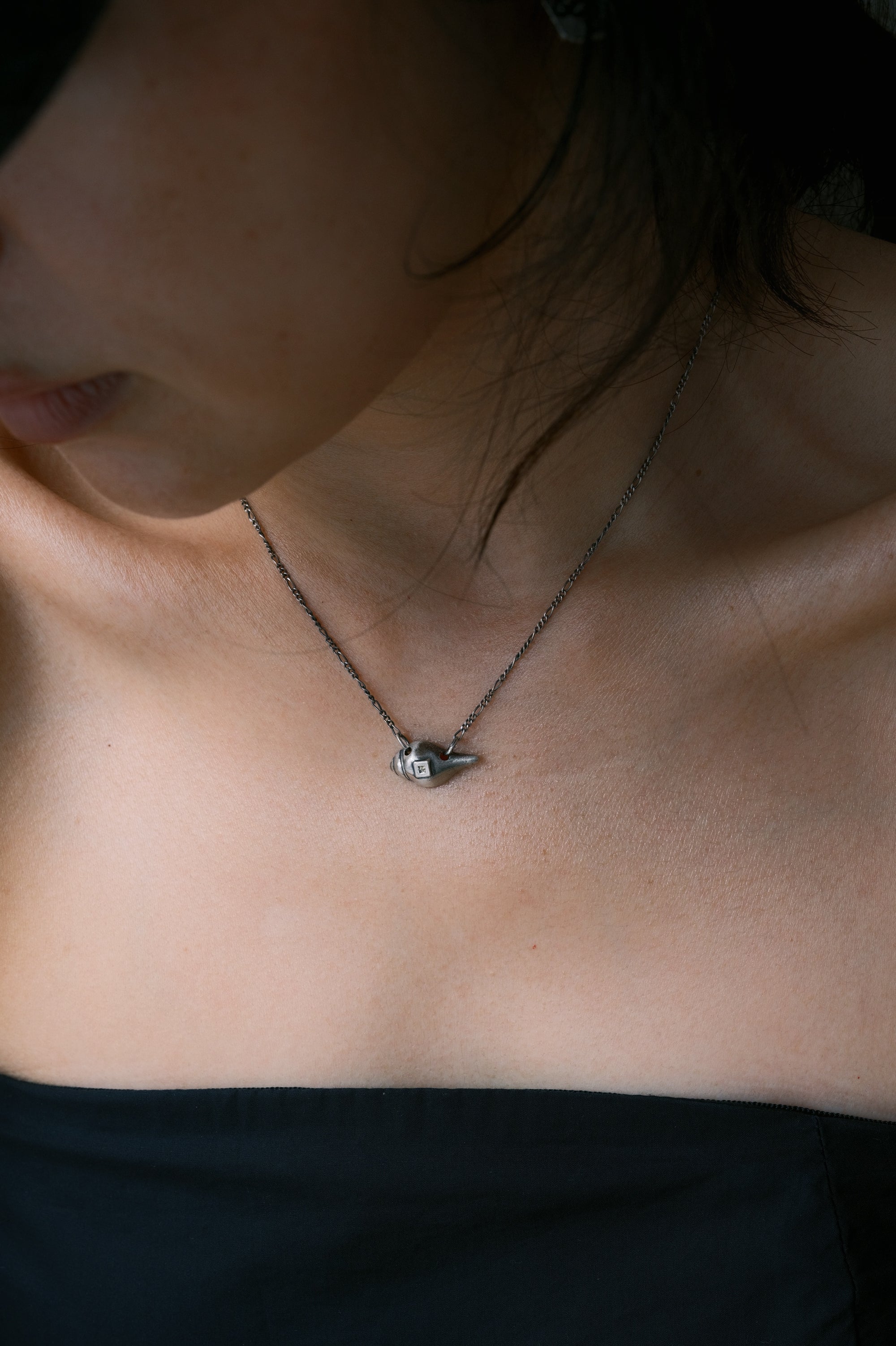 Tibetan Conch Shell Necklace (Silver Chain)