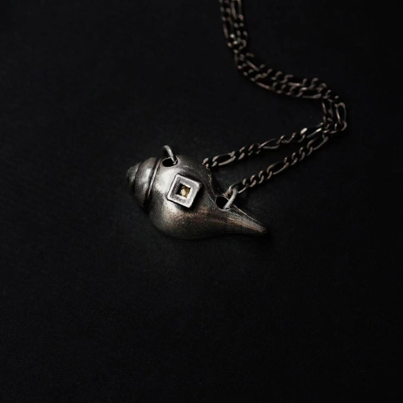 Tibetan Conch Shell Necklace (Silver Chain)