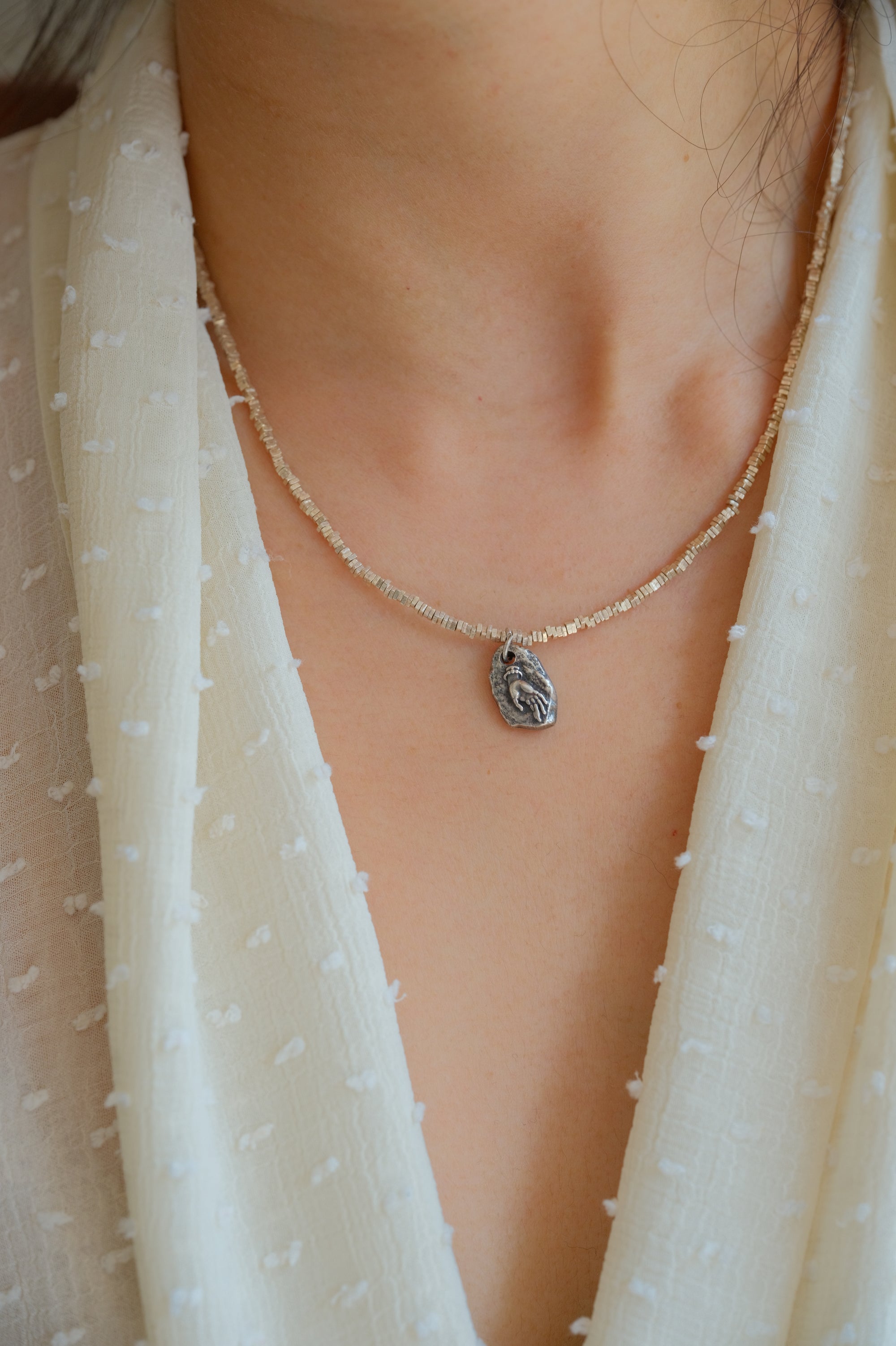 Tara Hand Mudra Necklace(Silver Chain)