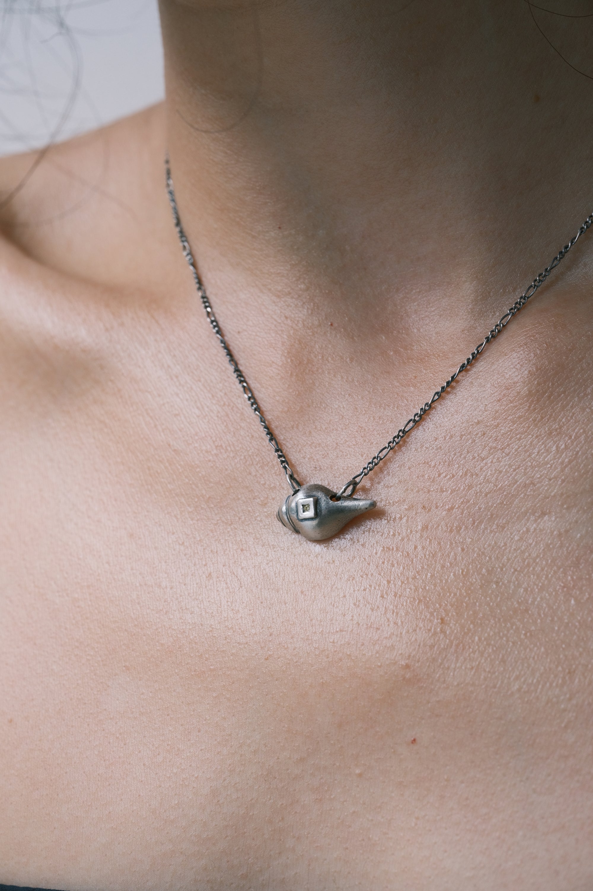 Tibetan Conch Shell Necklace (Silver Chain)