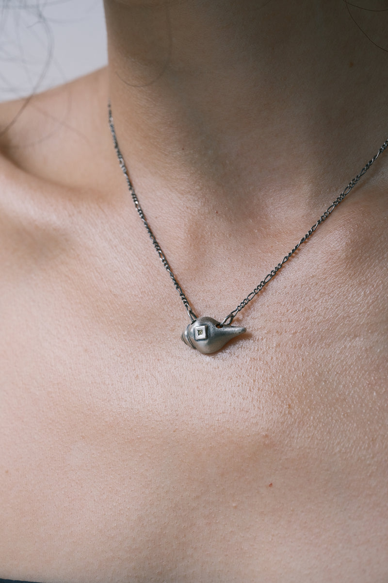 Tibetan Conch Shell Necklace (Silver Chain)