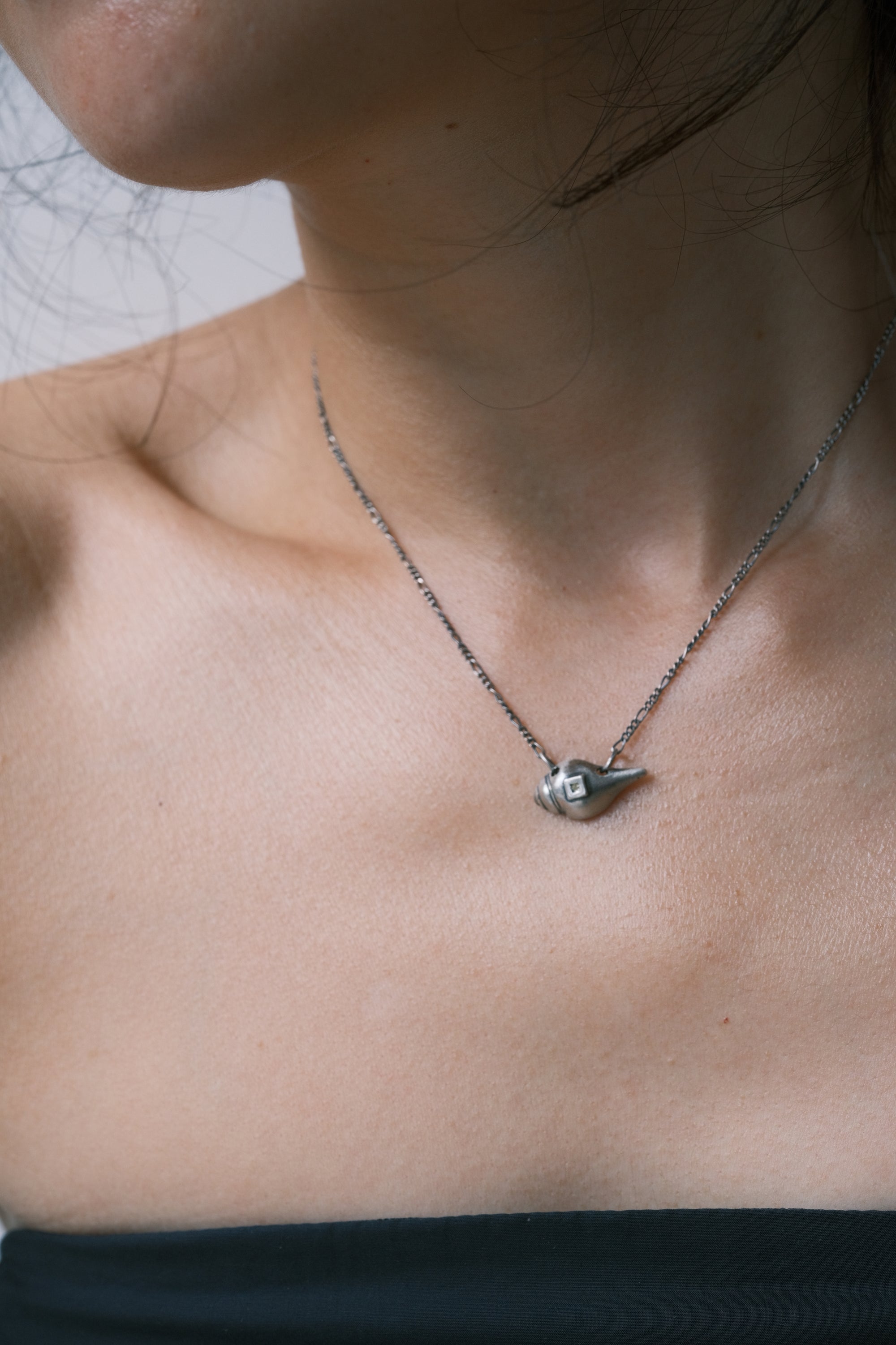 Tibetan Conch Shell Necklace (Silver Chain)