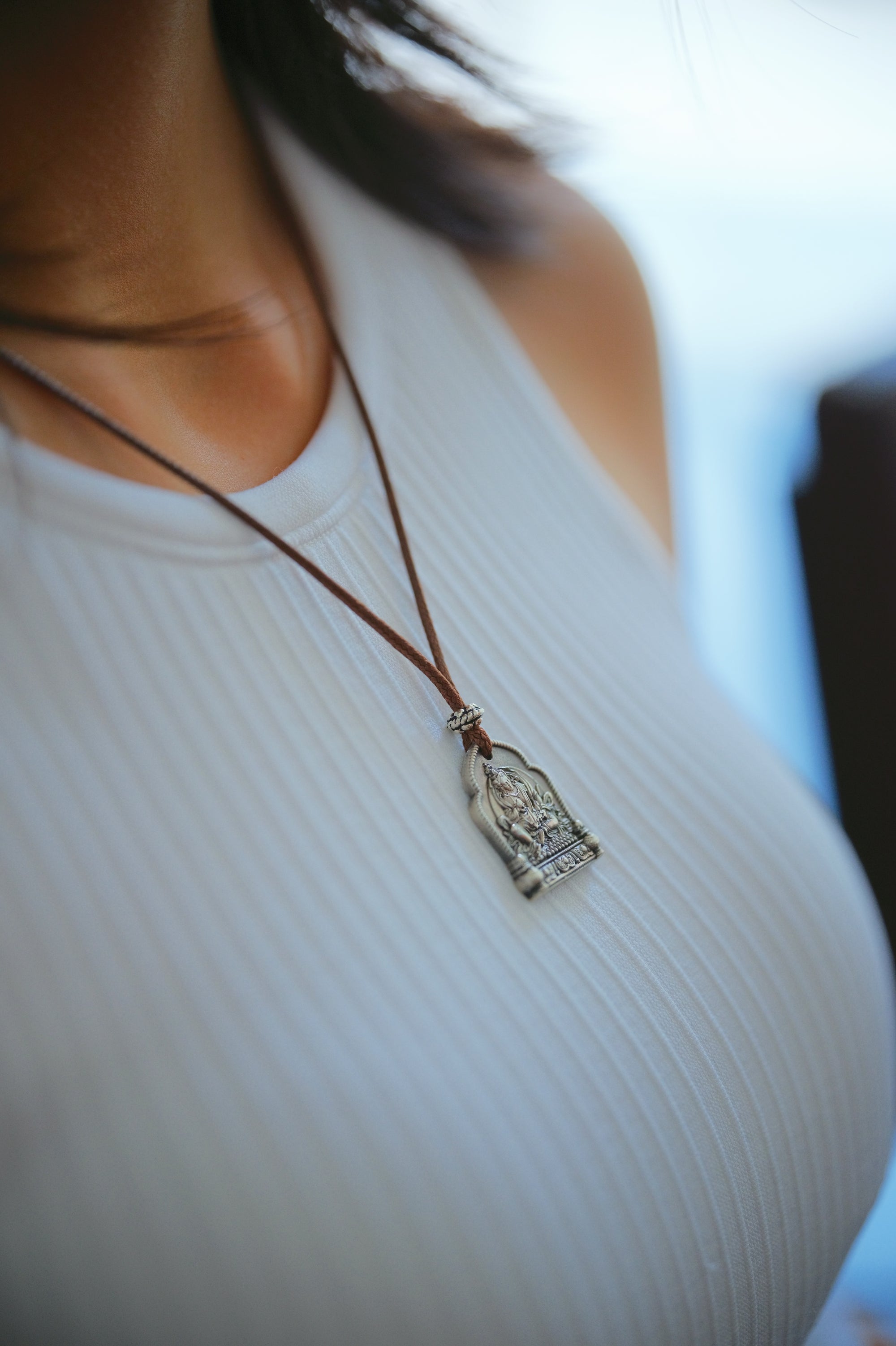 Yellow Jambhala Necklace (Leather Chain)