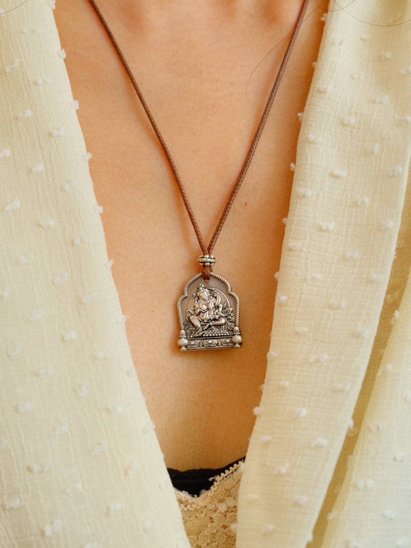 Yellow Jambhala Necklace (Leather Chain)