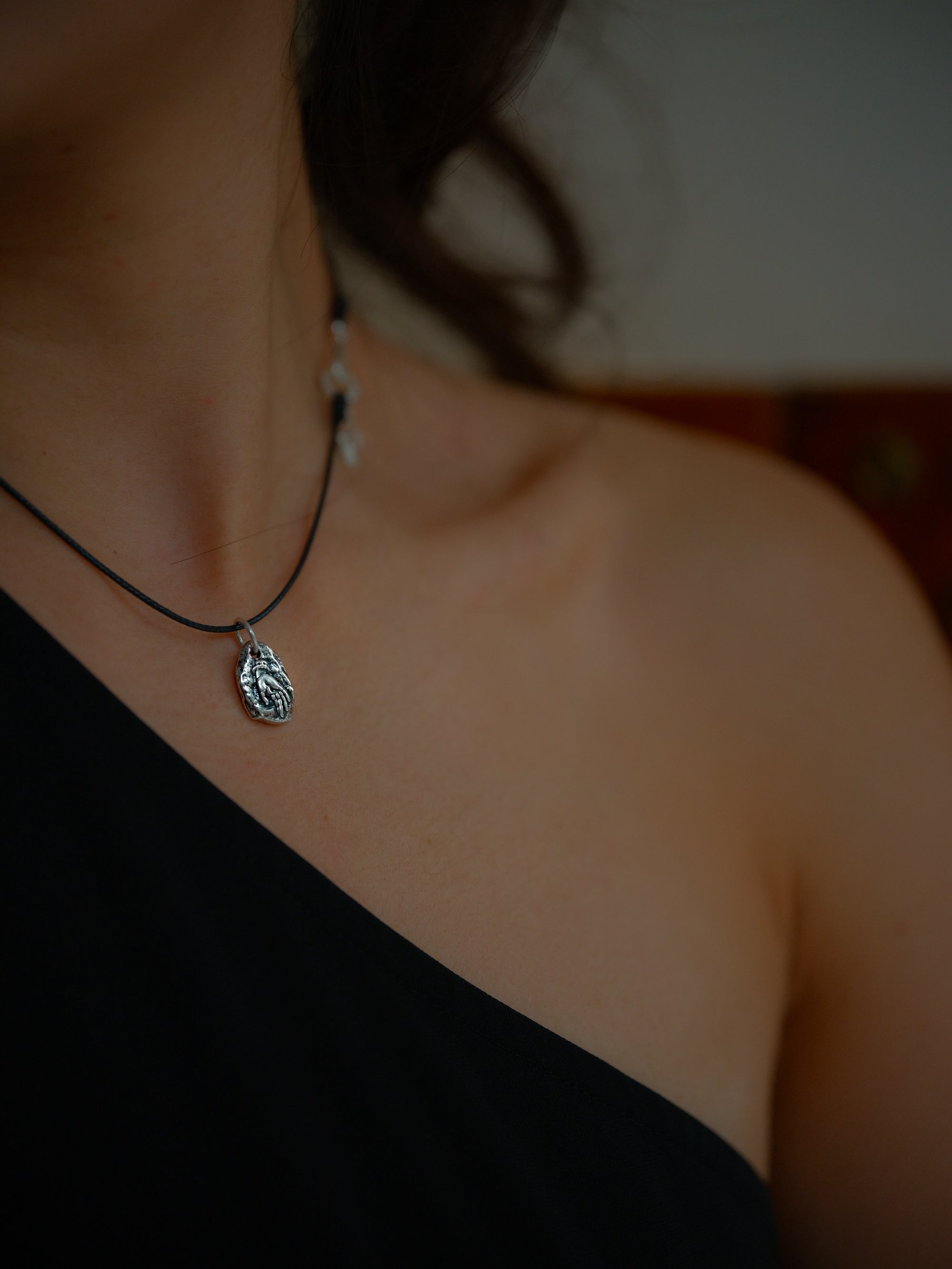 Tara Hand Mudra Necklace (Leather Chain)